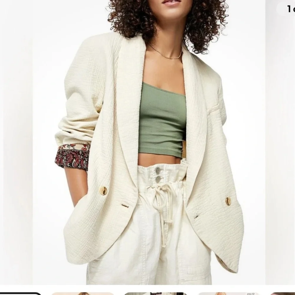 Free People Cream Textured Blazer with Floral Cuff - Picture 8 of 8
